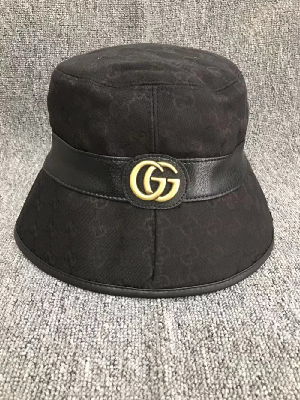 Gucci Black Bucket Hat with Gold Double G Emblem